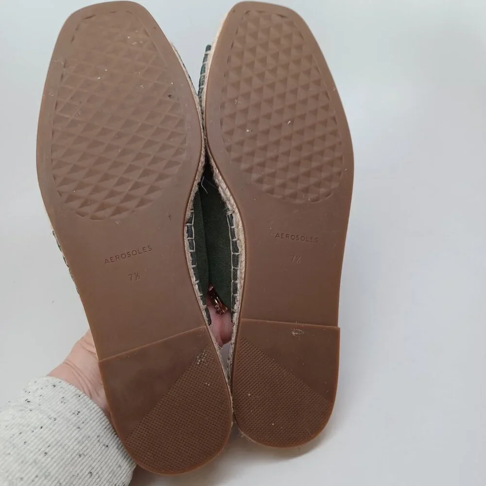 Aerosoles Shoes Womens US 7.5 Green Suede Slide Halley Espadrille‎ Slip On Flats
